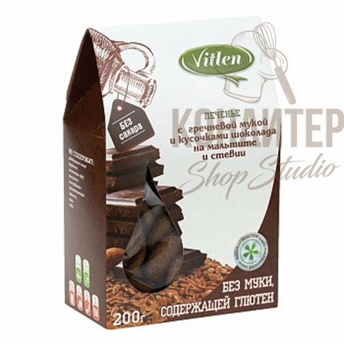 Печенье Vitlen с гречневой мукой и кусочками шоколада на мальтите и стевии