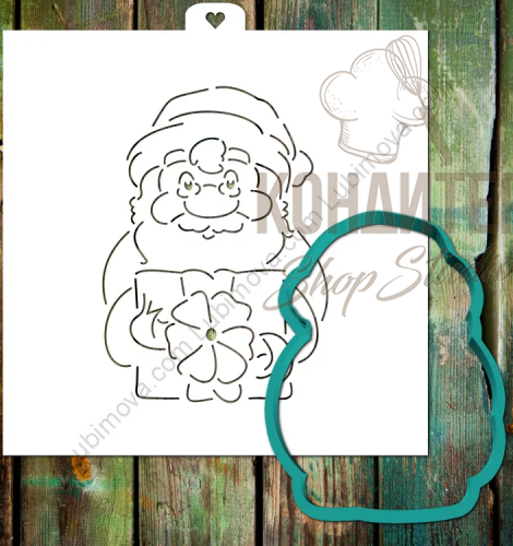 Форма + трафарет дедушка мороз с подарком, 12см