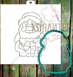 Форма + трафарет дедушка мороз с подарком, 12см