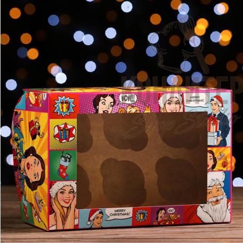 Упаковка на 6 капкейков с окном Pop Art подарки 25*17*10см