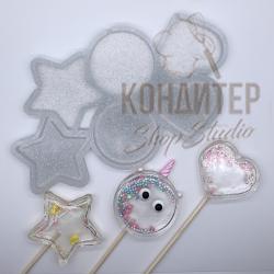 Форма силиконовая для леденцов Круг сердце звезда 6яч 20*13см
