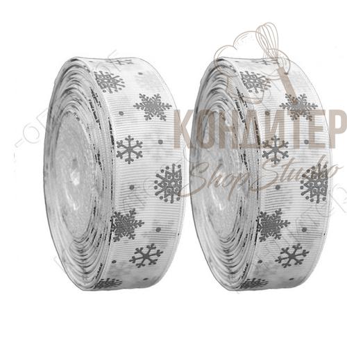 Лента атласная Снежинки 2.5см 22м