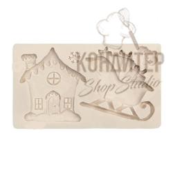 Молд силиконовый Домик и сани 7*13см