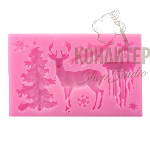 Молд силиконовый Олень Елка Снег