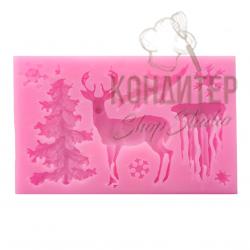 Молд силиконовый Олень Елка Снег