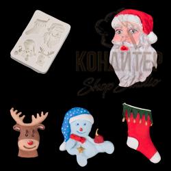 Молд силиконовый Дед мороз Снеговик Олень Носок