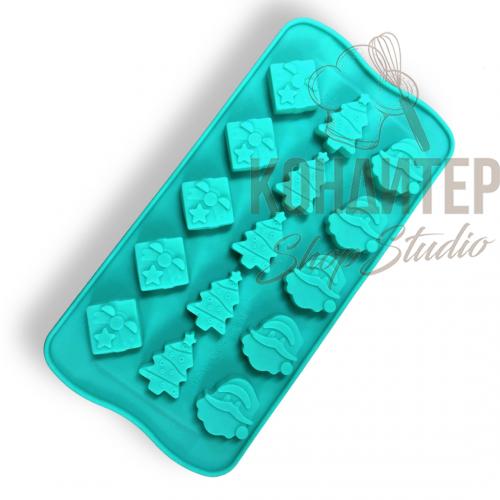 Форма силиконовая для льда и шоколада Новогодняя 15яч