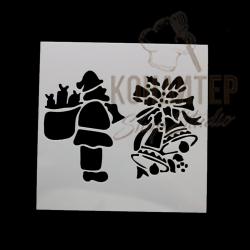 Трафарет пластиковый Дед Мороз и колокольчики