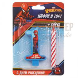 Свеча в торт цифра  "1", человек паук