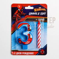 Свеча в торт цифра  "3", человек паук
